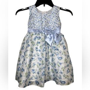 Jona Michelle Toddler Girl Blue Floral Dress with a Big Bow-Size 3T